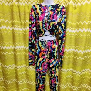 Neon Tie-dye Psychedelic Lace Up Jumpsuit
